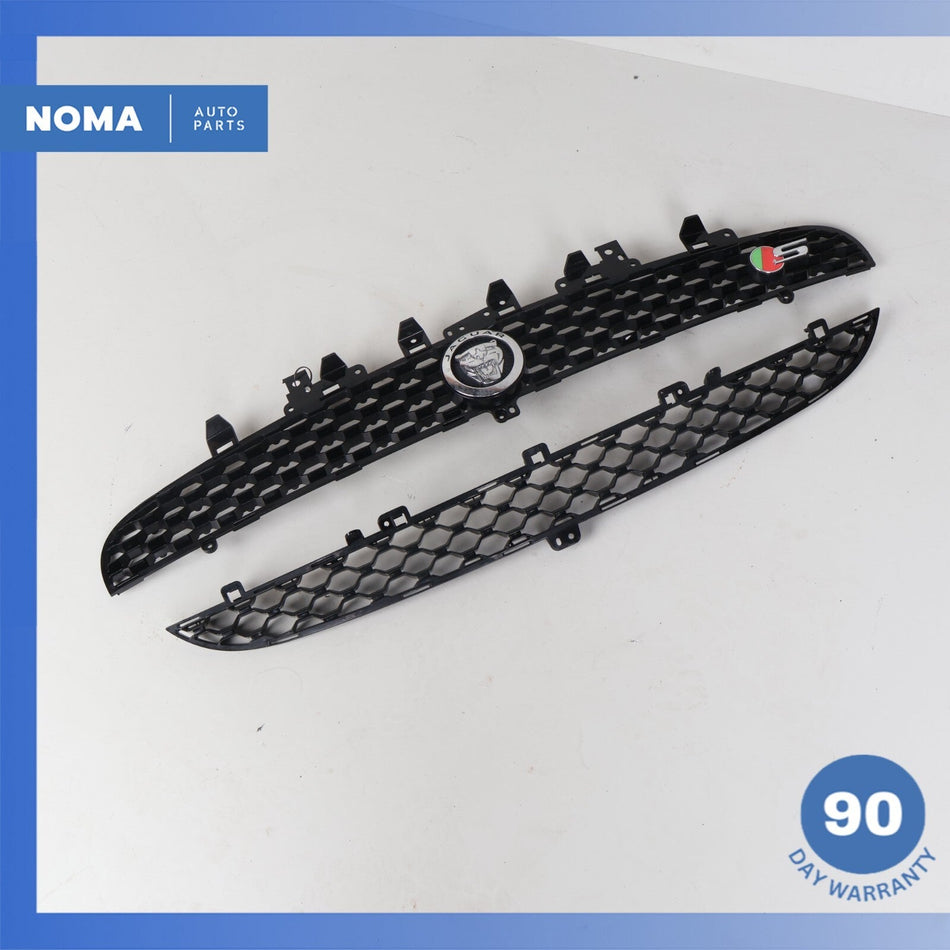 14-17 Jaguar X152 F-Type Front Bumper Lower & Upper Grill Grille Set Black OEM