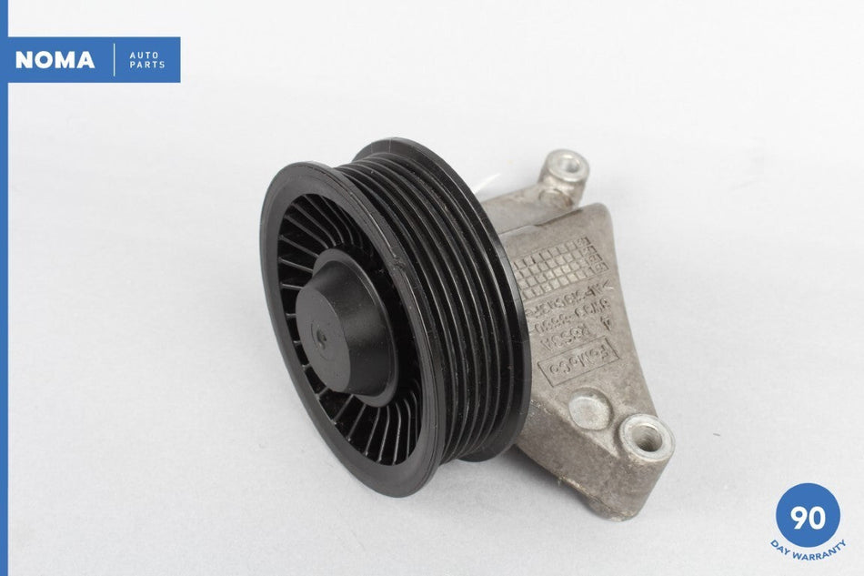 10-19 Jaguar XJL X351 Engine Motor Lower Belt Idler Pulley Bracket w/ Pulley OEM