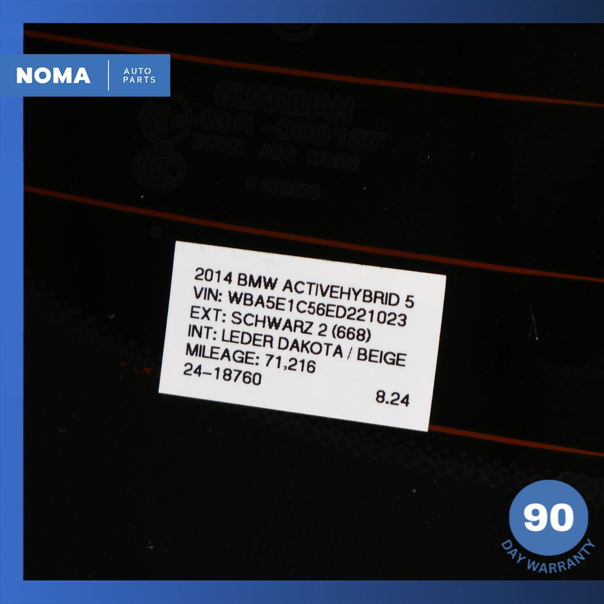 11-16 BMW F10 ActiveHybrid 5 Sedan Rear Windshield Windscreen Glass OEM - photo 16
