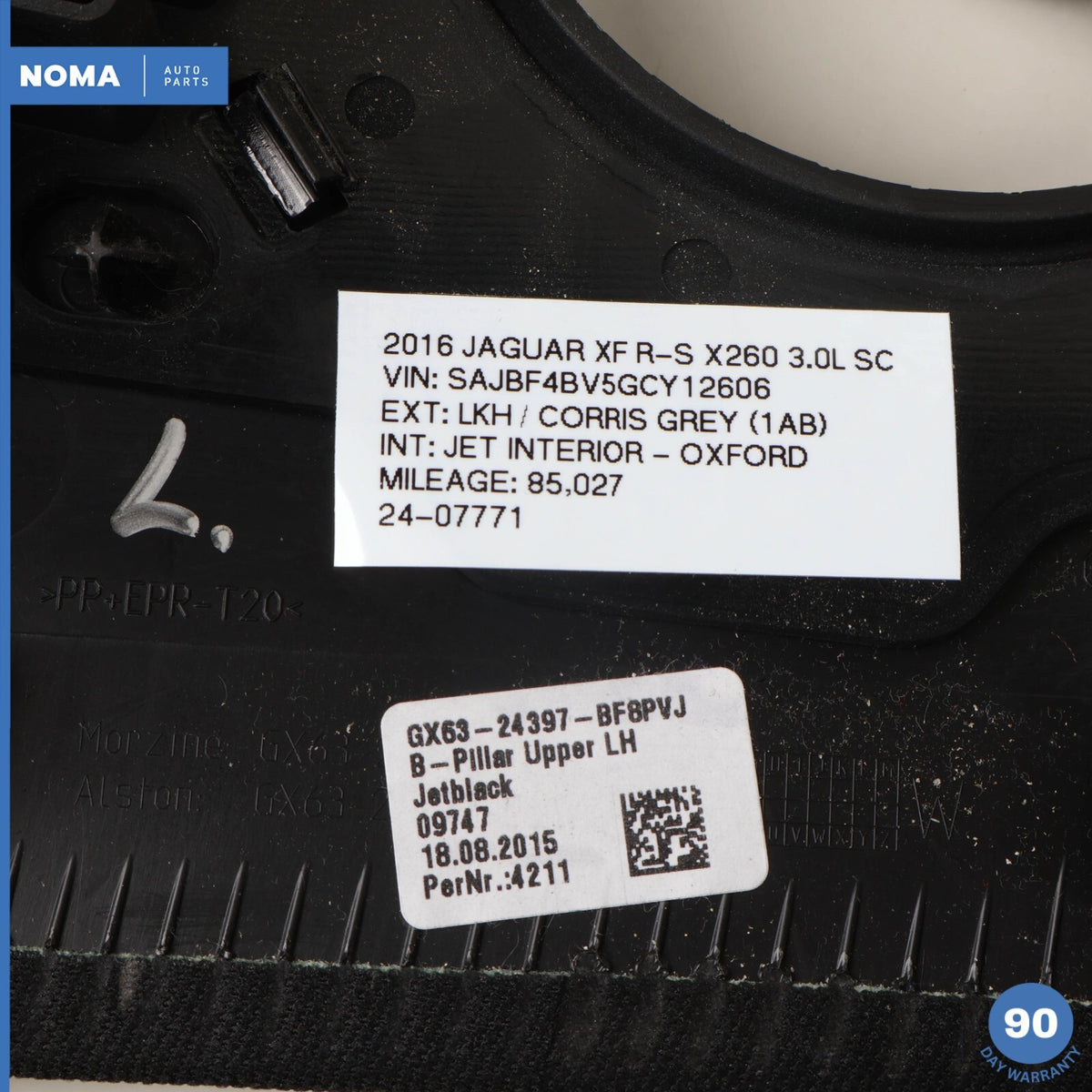 16-23 Jaguar X260 XF Left Driver Side Upper B-Pillar Trim Panel Black OEM - photo 11